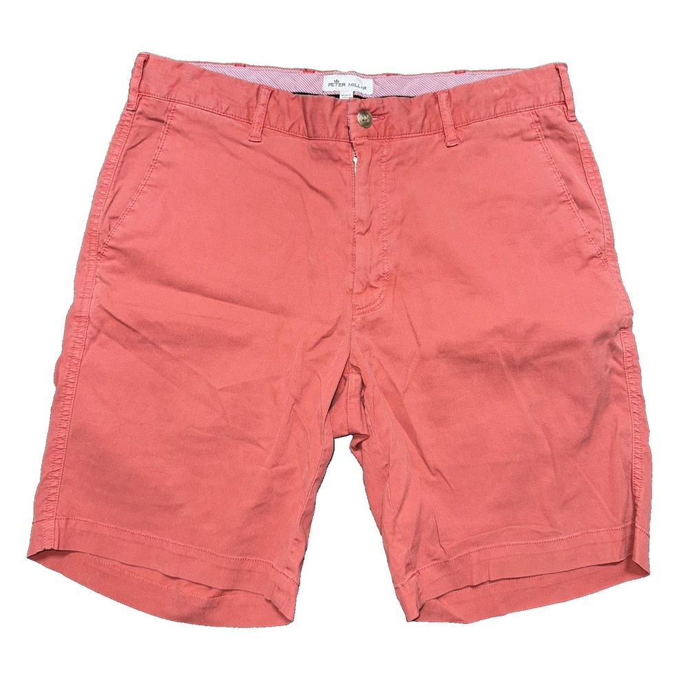 Peter Millar Shorts Men's Size 32 Red/Pink Golf Flat Front Chino Cotton 8.5in